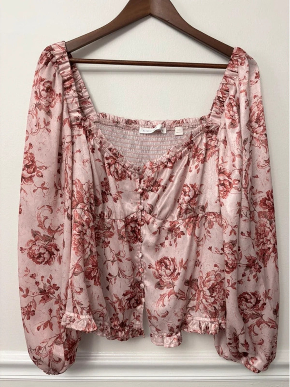 Altar’d State XL Pink Floral Satin Corset Blouse Romantic Coquette Cottagecore